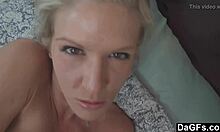 Big-titted girlfriend gets three-way action with dildos and cock in bedroom