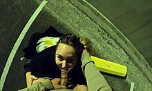 Katja's outdoor BJ caught on camera and swallows cum