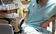 Naughty nurse showing off her pussy while at work, she also masturbates