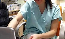 Naughty nurse showing off her pussy while at work, she also masturbates