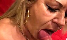 Chubby European milf gives a handjob to my big banana cock